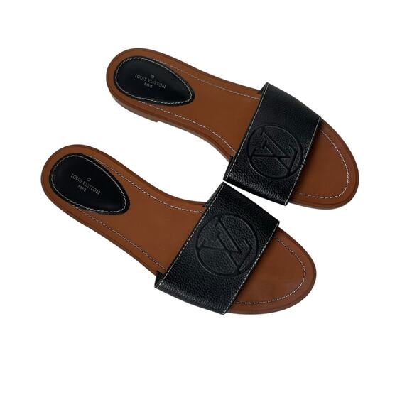Louis Vuitton Calfskin Lock It Flat Mule Slide Sandal 41 Black GUC - Picture 14 of 14